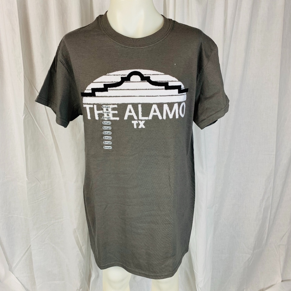 The Alamo Raised Print Spell Out Gray Crew Neck Sm